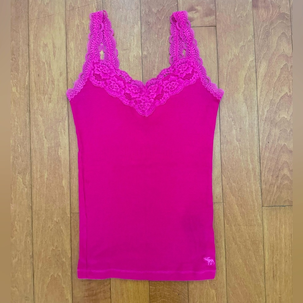 Abercrombie size L hot pink cotton and lace tank top
